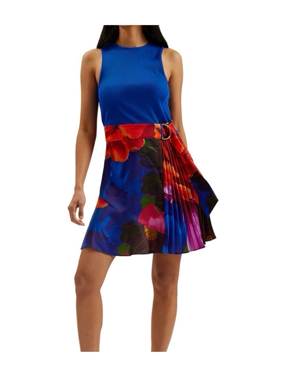 NWT Ted Baker Sandiy Pleated Sleeveless Mini Dress Ribbed Bodice Size 12